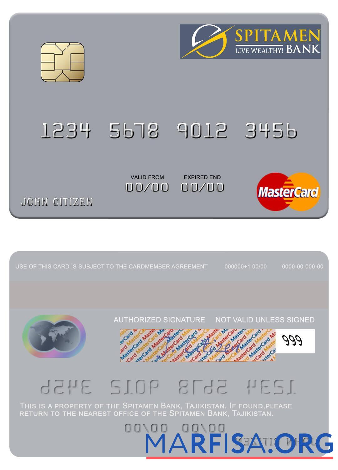 Blank Tajikistan Spitamen Bank mastercard download for verification